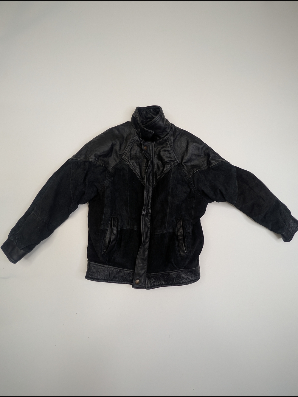 Boys Black Leather & Suede Jacket - Classic Bomber Style
